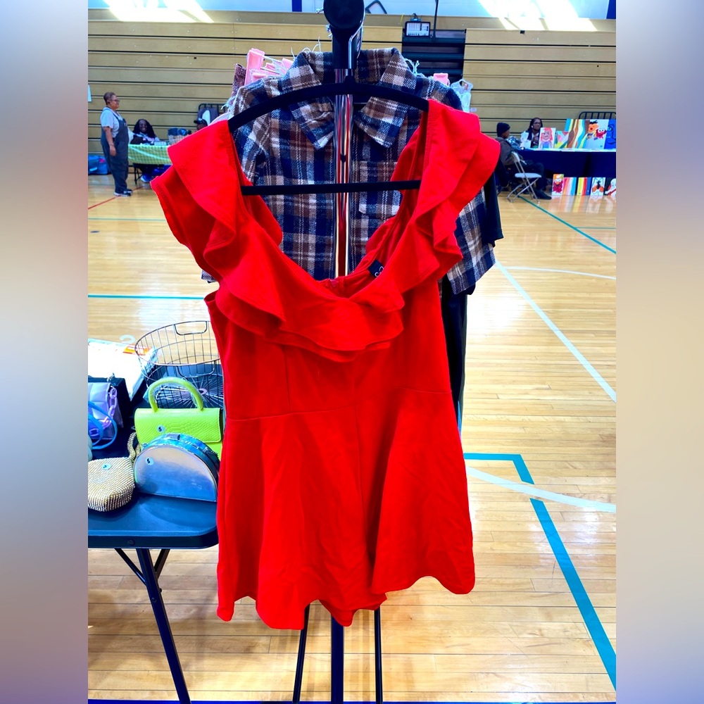 Off-shoulder Red Windsor Dressy Romper Size L